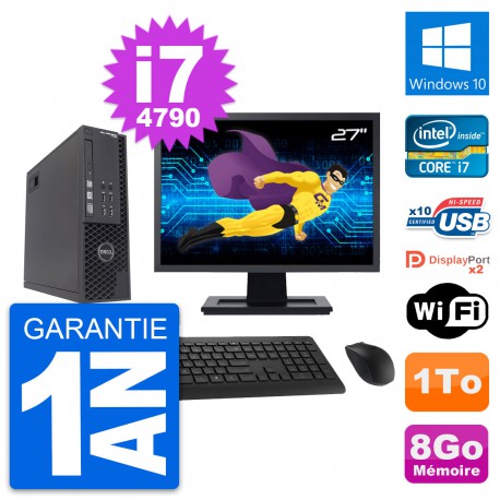 PC Dell T1700 SFF Ecran 27" Intel i7-4790 RAM 8Go Disque 1To Windows 10 Wifi