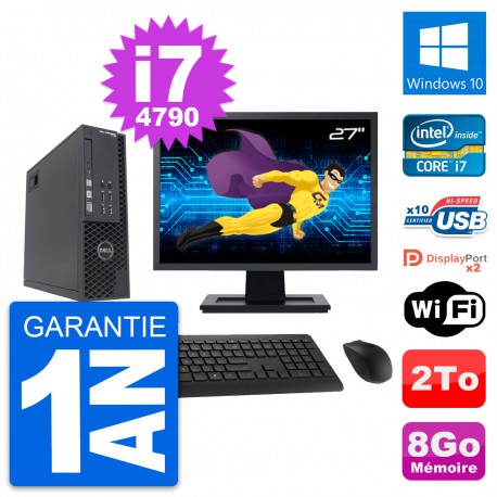 PC Dell T1700 SFF Ecran 27" Intel i7-4790 RAM 8Go Disque 2To Windows 10 Wifi