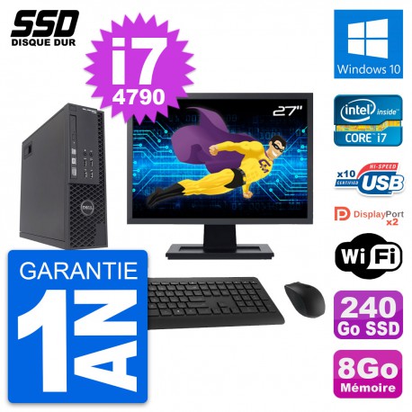 PC Dell T1700 SFF Ecran 27" Intel Core i7-4790 RAM 8Go SSD 240Go Windows 10 Wifi