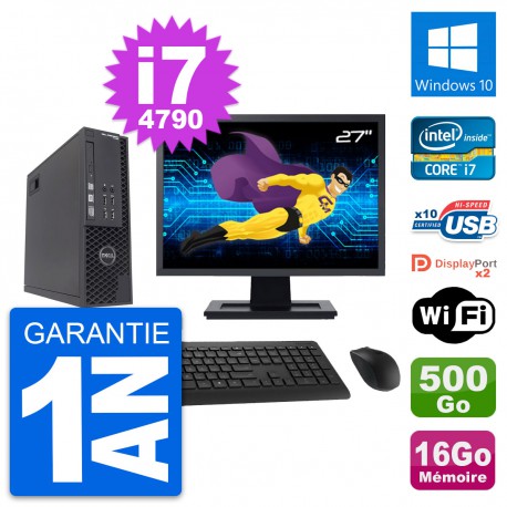 PC Dell T1700 SFF Ecran 27" Intel i7-4790 RAM 16Go Disque 500Go Windows 10 Wifi