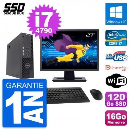PC Dell T1700 SFF Ecran 27" Intel i7-4790 RAM 16Go SSD 120Go Windows 10 Wifi