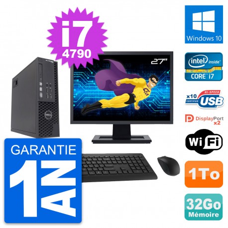 PC Dell T1700 SFF Ecran 27" Intel i7-4790 RAM 32Go Disque 1To Windows 10 Wifi