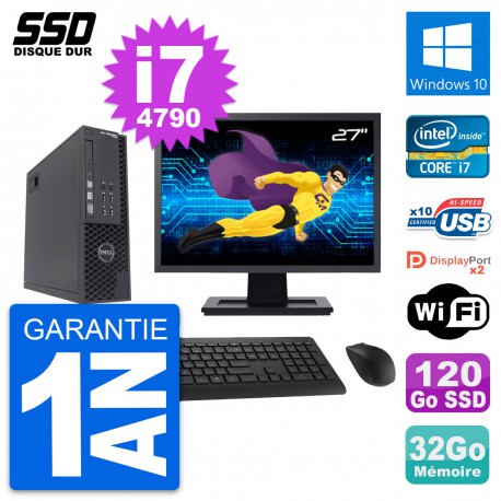PC Dell T1700 SFF Ecran 27" Intel i7-4790 RAM 32Go SSD 120Go Windows 10 Wifi