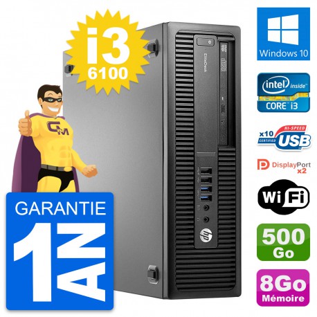 PC HP EliteDesk 800 G2 SFF Intel i3-6100 RAM 8Go Disque 500Go Windows 10 Wifi