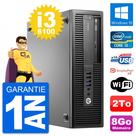 PC HP EliteDesk 800 G2 SFF Intel i3-6100 RAM 8Go Disque Dur 2To Windows 10 Wifi