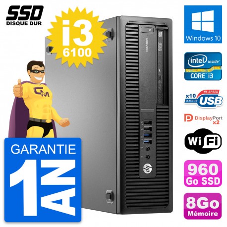 PC HP EliteDesk 800 G2 SFF Intel Core i3-6100 RAM 8Go SSD 960Go Windows 10 Wifi