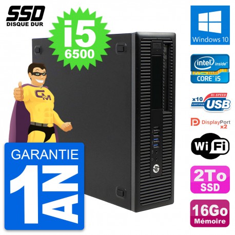 PC HP EliteDesk 800 G2 SFF Intel Core i5-6500 RAM 16Go SSD 2To Windows 10 Wifi