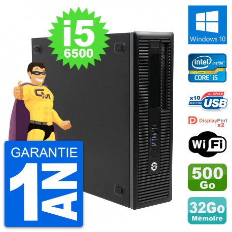 PC HP EliteDesk 800 G2 SFF Intel i5-6500 RAM 32Go Disque 500Go Windows 10 Wifi