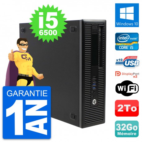 PC HP EliteDesk 800 G2 SFF Intel i5-6500 RAM 32Go Disque 2To Windows 10 Wifi