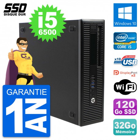 PC HP EliteDesk 800 G2 SFF Intel Core i5-6500 RAM 32Go SSD 120Go Windows 10 Wifi
