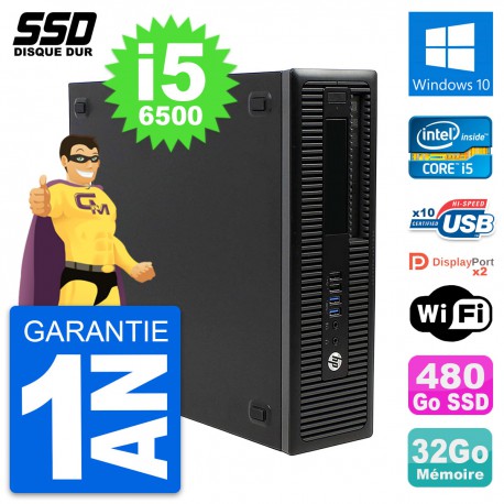 PC HP EliteDesk 800 G2 SFF Intel Core i5-6500 RAM 32Go SSD 480Go Windows 10 Wifi