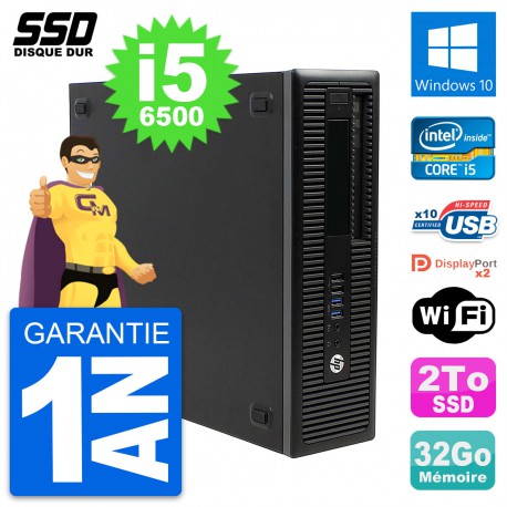 PC HP EliteDesk 800 G2 SFF Intel Core i5-6500 RAM 32Go SSD 2To Windows 10 Wifi