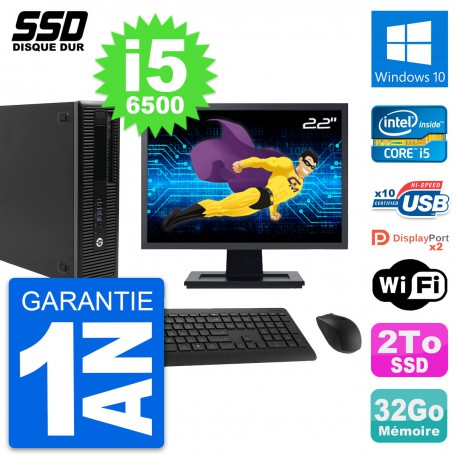PC HP EliteDesk 800 G2 SFF Ecran 22" i5-6500 RAM 32Go SSD 2To Windows 10 Wifi