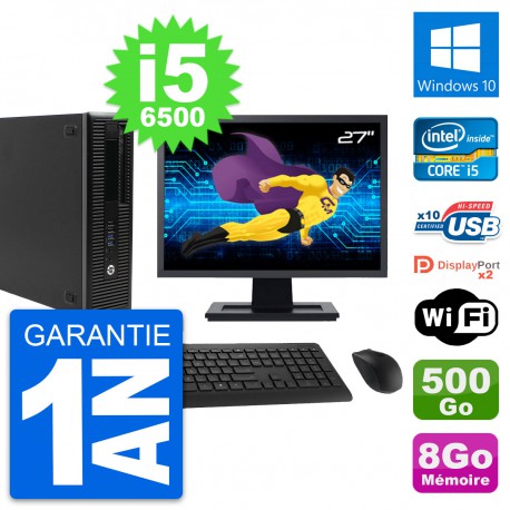 PC HP 800 G2 SFF Ecran 27" Intel i5-6500 RAM 8Go Disque 500Go Windows 10 Wifi