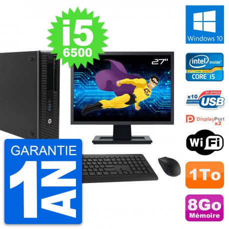 PC HP EliteDesk 800 G2 SFF Ecran 27" i5-6500 RAM 8Go Disque 1To Windows 10 Wifi