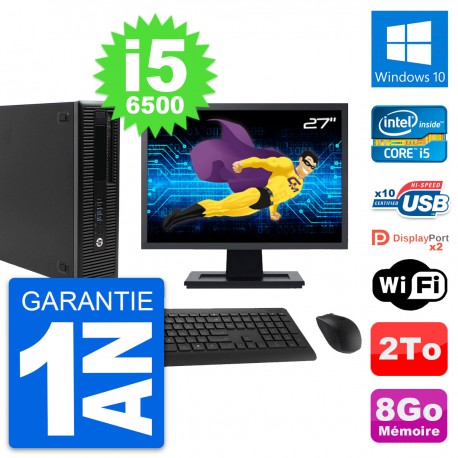 PC HP EliteDesk 800 G2 SFF Ecran 27" i5-6500 RAM 8Go Disque 2To Windows 10 Wifi