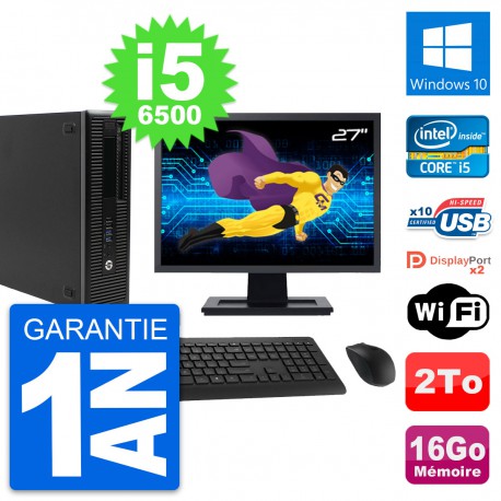 PC HP 800 G2 SFF Ecran 27" Intel i5-6500 RAM 16Go Disque 2To Windows 10 Wifi