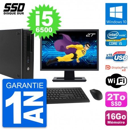 PC HP EliteDesk 800 G2 SFF Ecran 27" i5-6500 RAM 16Go SSD 2To Windows 10 Wifi