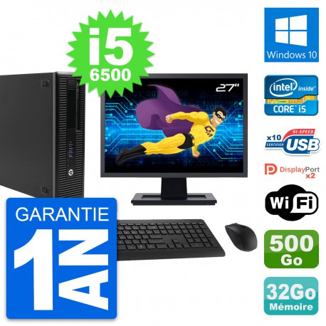 PC HP 800 G2 SFF Ecran 27" Intel i5-6500 RAM 32Go Disque 500Go Windows 10 Wifi