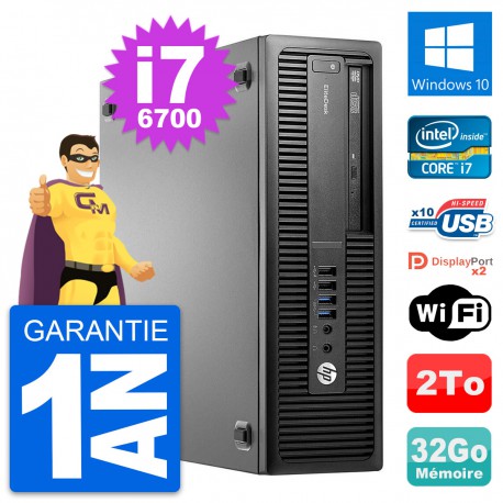 PC HP EliteDesk 800 G2 SFF Intel i7-6700 RAM 32Go Disque 2To Windows 10 Wifi