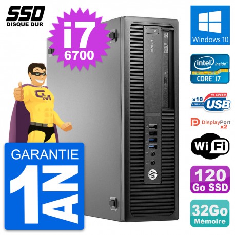 PC HP EliteDesk 800 G2 SFF Intel Core i7-6700 RAM 32Go SSD 120Go Windows 10 Wifi
