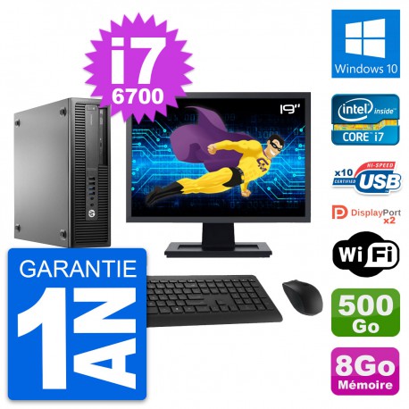PC HP 800 G2 SFF Ecran 19" Intel i7-6700 RAM 8Go Disque 500Go Windows 10 Wifi