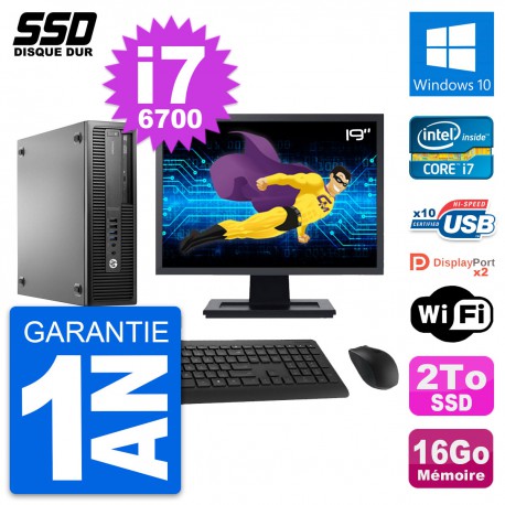 PC HP EliteDesk 800 G2 SFF Ecran 19" i7-6700 RAM 16Go SSD 2To Windows 10 Wifi