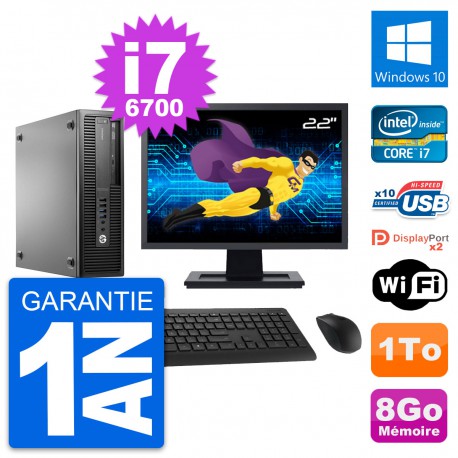 PC HP EliteDesk 800 G2 SFF Ecran 22" i7-6700 RAM 8Go Disque 1To Windows 10 Wifi