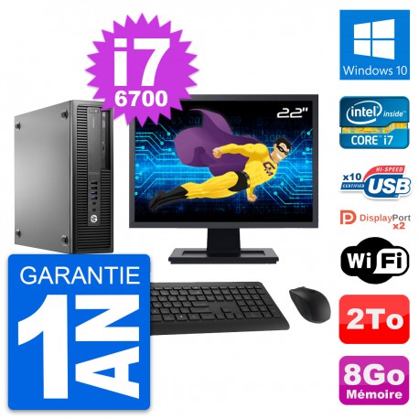 PC HP EliteDesk 800 G2 SFF Ecran 22" i7-6700 RAM 8Go Disque 2To Windows 10 Wifi