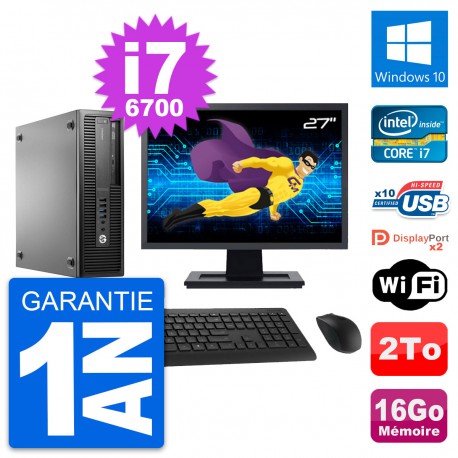 PC HP 800 G2 SFF Ecran 27" Intel i7-6700 RAM 16Go Disque 2To Windows 10 Wifi