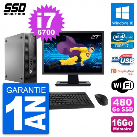 PC HP EliteDesk 800 G2 SFF Ecran 27" i7-6700 RAM 16Go SSD 480Go Windows 10 Wifi