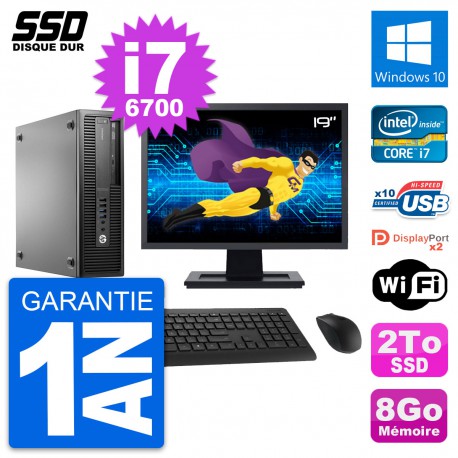 PC HP EliteDesk 800 G2 SFF Ecran 19" i7-6700 RAM 8Go SSD 2To Windows 10 Wifi