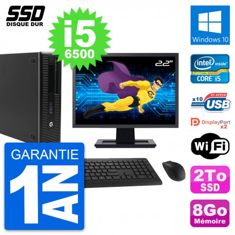 PC HP EliteDesk 800 G2 SFF Ecran 22" i5-6500 RAM 8Go SSD 2To Windows 10 Wifi