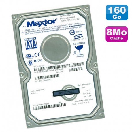 Disque Dur 160Go SATA 3.5" Maxtor DiamondMax 10 6L160M0 7200RPM 8Mo
