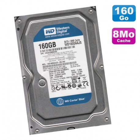 Disque Dur 160Go SATA 3.5" Western Digital Caviar Blue WD1600AAJS-00L7A0 7200 8Mo