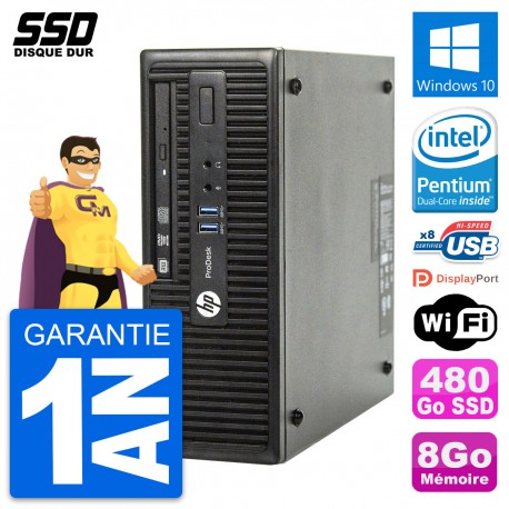 PC HP ProDesk 400 G3 SFF Intel G4400 RAM 8Go SSD 480Go Windows 10 Wifi