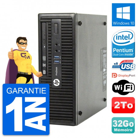 PC HP ProDesk 400 G3 SFF Intel G4400 RAM 32Go Disque 2To Windows 10 Wifi