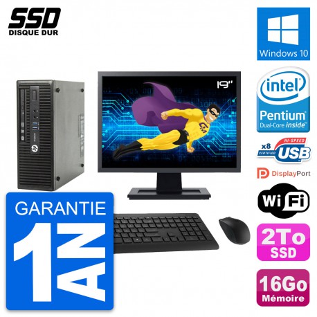 PC HP ProDesk 400 G3 SFF Ecran 19" G4400 RAM 16Go SSD 2To Windows 10 Wifi