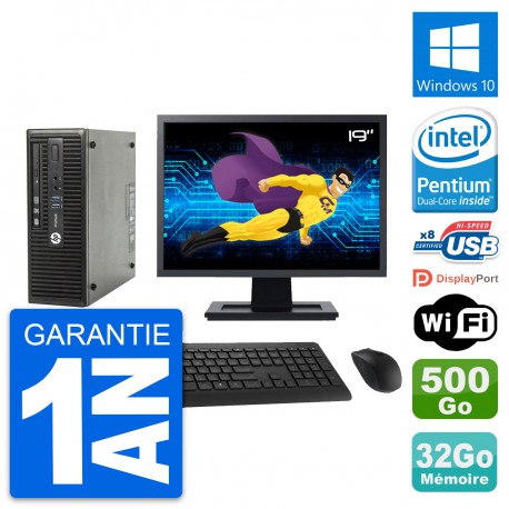 PC HP 400 G3 SFF Ecran 19" Intel G4400 RAM 32Go Disque 500Go Windows 10 Wifi