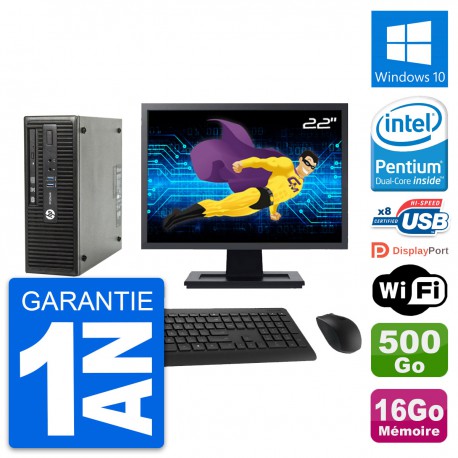 PC HP 400 G3 SFF Ecran 22" Intel G4400 RAM 16Go Disque 500Go Windows 10 Wifi