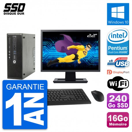 PC HP ProDesk 400 G3 SFF Ecran 22" G4400 RAM 16Go SSD 240Go Windows 10 Wifi