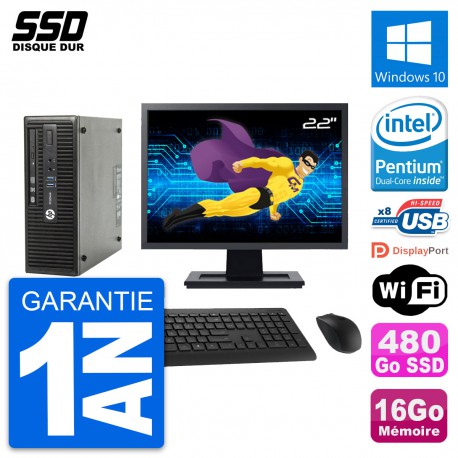 PC HP ProDesk 400 G3 SFF Ecran 22" G4400 RAM 16Go SSD 480Go Windows 10 Wifi