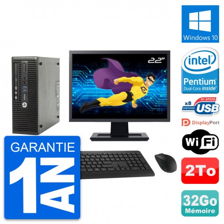 PC HP 400 G3 SFF Ecran 22" Intel G4400 RAM 32Go Disque 2To Windows 10 Wifi