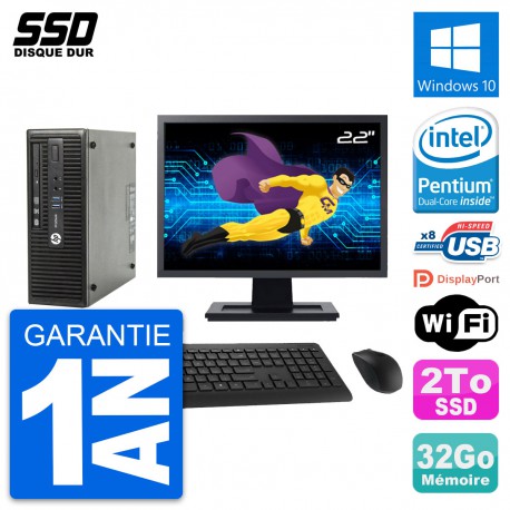 PC HP ProDesk 400 G3 SFF Ecran 22" G4400 RAM 32Go SSD 2To Windows 10 Wifi