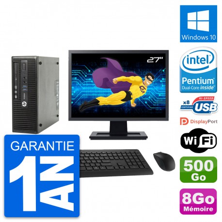 PC HP 400 G3 SFF Ecran 27" Intel G4400 RAM 8Go Disque 500Go Windows 10 Wifi