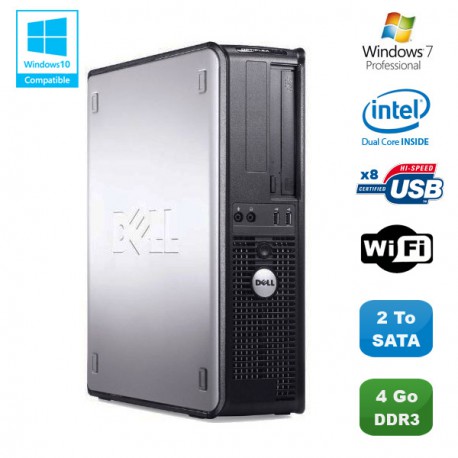 PC DELL Optiplex 780 DT Pentium D E5200 2,5Ghz 4Go DDR3 2To WIFI Win 7 Pro