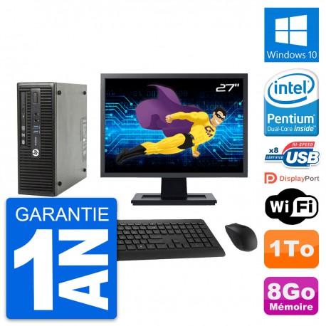 PC HP ProDesk 400 G3 SFF Ecran 27" G4400 RAM 8Go Disque 1To Windows 10 Wifi