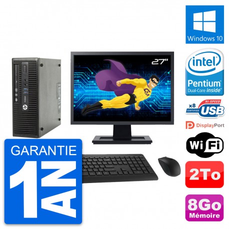 PC HP ProDesk 400 G3 SFF Ecran 27" G4400 RAM 8Go Disque 2To Windows 10 Wifi