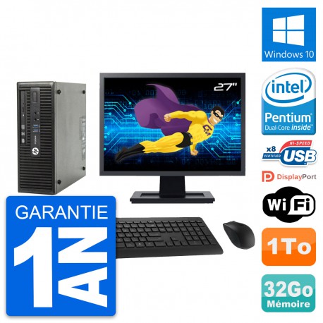 PC HP 400 G3 SFF Ecran 27" Intel G4400 RAM 32Go Disque 1To Windows 10 Wifi
