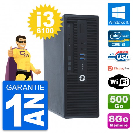 PC HP ProDesk 400 G3 SFF Intel i3-6100 RAM 8Go Disque Dur 500Go Windows 10 Wifi